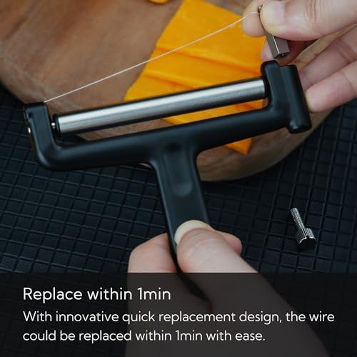 KITCHENDAO Replaceable Wire Cheese Slicer,50% Stronger Wires with 2nd Gen Wire Fixing Mechanism, Tightness Adjustable Aluminum Cheese Cutter, Easy Replacement, 2 Extra Wires