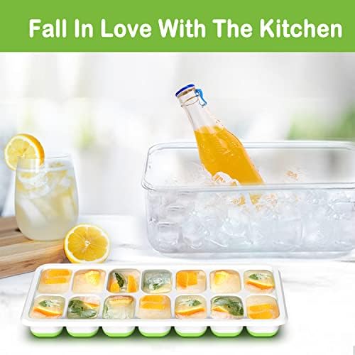 Ice Cube Tray, Silicone Ice Tray with Stackable and Spill-Resistant Lid, Easy Release Ice Cube Trays for Freezer, BPA Free Reusable Ice Trays for DIY Flavor (2 Green)