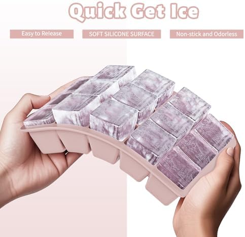 Silicone Ice Cube Tray 2 Pack - EASY RELEASE ice cube tray with lid, BPA Free Ice Cubes Trays for Freezer,ice cube mold for Cocktail,Whiskey (Pink)