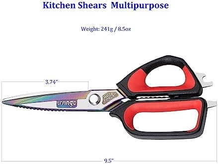 LIVINGO 9.5" Titanium Coated Kitchen Shears Heavy Duty Stainless Steel
