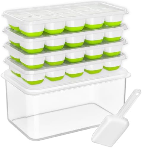 DOQAUS Ice Cube Tray with Lid and Bin,4 Pack Ice Cube Trays for Freezer