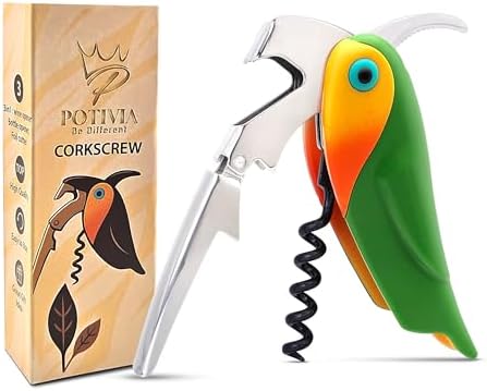 Wine Opener Waiter Corkscrew - Professional Wine Key for Servers & Bartenders with Foil Cutter - Manual Bottle Opener, Double Hinged Bird Shape 3-in-1 (Green)