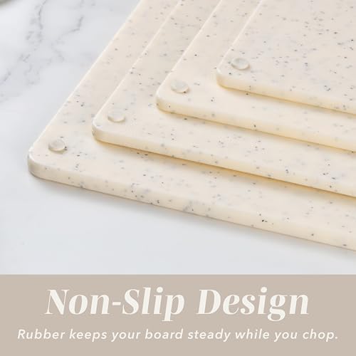 COOK WITH COLOR Non-Slip Cutting Board Set – Kitchen Essentials with Easy Grip Handle for Meat, Veggies, and Fruits, 4 Cutting Boards, Speckled White
