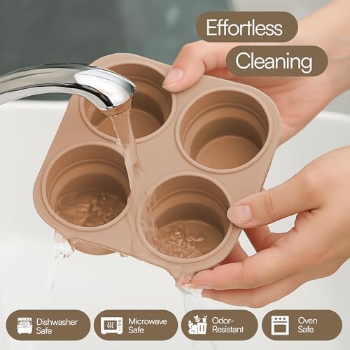 Silicone Freezer Tray with Lid - Stackable 2 oz Large Ice Cube Molds for Homemade Purees, Egg Bites, Broth Food Storage - Dishwasher Safe - CARAMEL