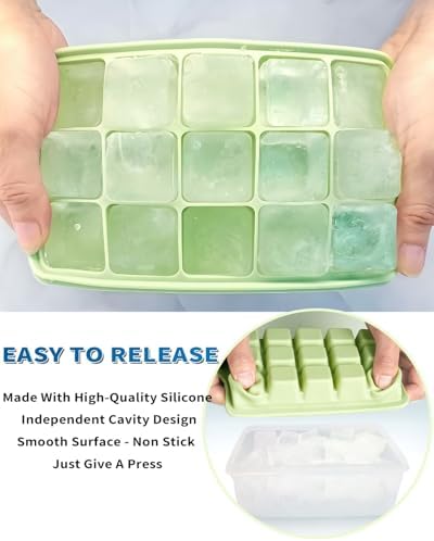 Ice Cube Tray with Lid and Bin, Silicone Ice Trays for Freezer