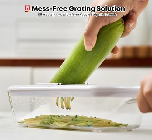 WAGENSTEIGER Stainless Steel Mandoline Slicer - Adjustable Multi-Blade Vegetable & Food Chopper with 6 Interchangeable Blades, Safe Hand Guard, Non-Slip Base & Catch Tray – Julienne Slicer