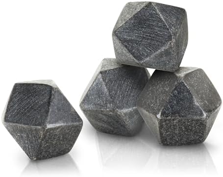 Viski Glacier Rocks Hexagonal Basalt Stones, Bourbon Stones, Whiskey Stones Set of 4, Chilling Stones for Drinks, Whiskey Accessories