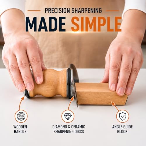 AviNex Rolling Knife Sharpener Kit – 15° & 20° Magnetic Angles, Dual Discs