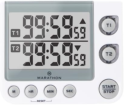 MARATHON Dual Digital Timer, 100-Hour Count Up/Down, Large Display, White
