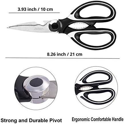 JSITON Ultra Sharp Premium Heavy Duty Kitchen Shears and Multi Purpose Scissors (Pack of 2,Black White & Black Red)