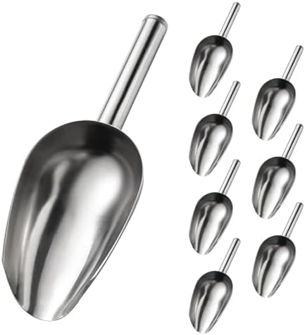 8 Pack 6 Ounce Stainless Steel Ice Scoop Small Metal Candy Scoop Mini Ice Cube Scoop Little Sugar Cream Scoo p for Home Kitchen Food Jars Protein Powders, Coffee, Tea Beans Bar Dessert Buffet Weddings