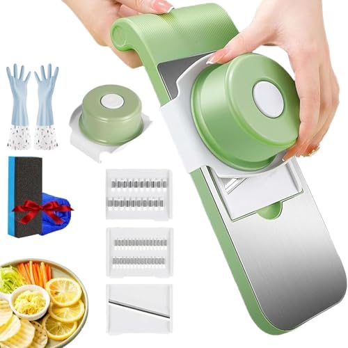 Multifunctional Vegetable Cutter, Portable Mandoline Slicer for Kitchen, Adjustable Vegetable Cutter with Stainless Steel Blades, Home Essentials & Kitchen Gadgets (3Blades/Set)