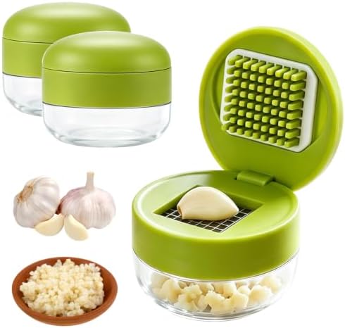 Mini Garlic Chopper and Press with Container，2026 New Manual Garlic Twister Masher and Crusher，Garlic Press Stainless Steel for Kitchen Cooking and Food Prep (2)