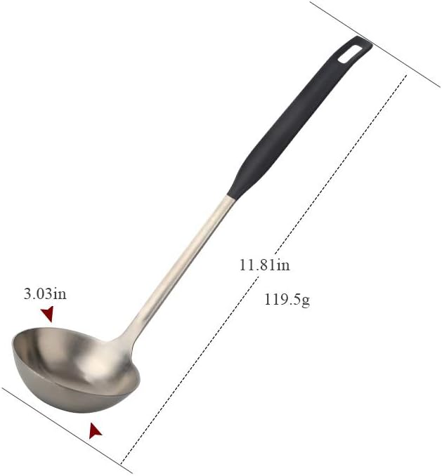 Buyer Star 2 Pcs Soup Ladle Spoons,Silver Black Cookware Serving Long Handle Steel Slotted Spoon Cooking Utensil Set for Hotpot