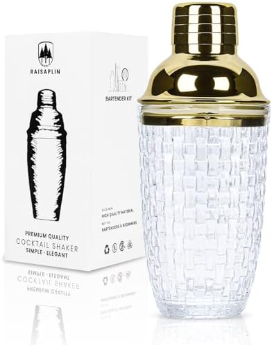 Glass Cocktail Shaker Set with Built-in Strainer - 13 ounces Martini & Margarita Mixer Bartender Tools for Whiskey, Coffee, Beverages, Durable Crystal clear Shaker Cup for Home Bar, Party & Gifts