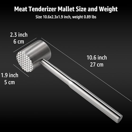 Stainless-Steel Meat Tenderizer Mallet - Meat Tenderizer Tool for Pounder Chicken, Beef, Steak, Pork, Dual-Sided with Ergonomic Handle, Dishwasher Safe