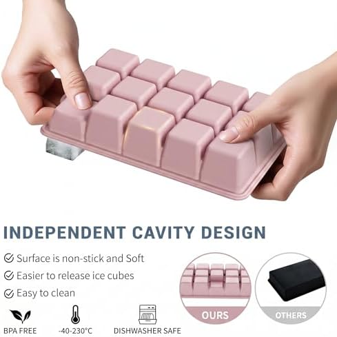 Silicone Ice Cube Tray 2 Pack, HANCELANT Ice Cube Mold, Ice Trays for Freezer with Lid for Whiskey, Cocktail, Drinks and Food, Freezer, BPA Free, Easy Release