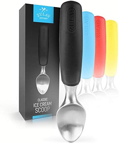Zulay Heavy Duty Ice Cream Scoop - Stainless Steel Ice Cream Scooper With Non-Slip Rubber Grip - Durable Ice Cream Spade - Anti-Thaw Icecream Scoup For Frozen Ice Cream & Gelato (Black)