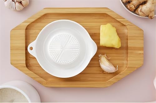 1 Pack Advanced Ceramic Grater Plate for Ginger, Garlic, Onion, Cheese, Lemon, Chocolate, Vegetables and Fruits in Kitchen, White, 4 Inches