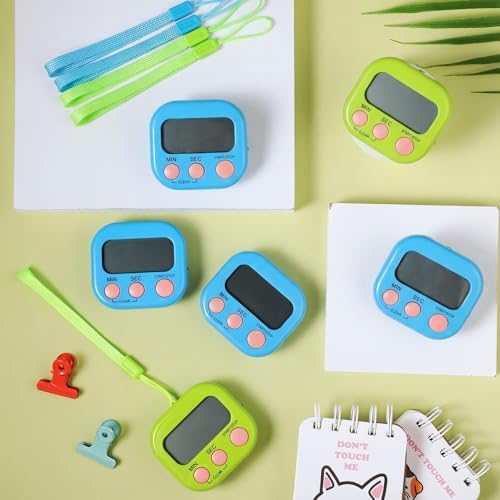 Weewooday 24 Pcs Digital Kitchen Timer Magnetic LCD Alarm, Blue, Green