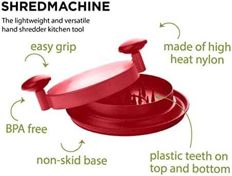 FusionBrands ShredMachine, Red -The Quick, Easy to Use Alternative to Bear Claws Meat Shredder for Pulled Pork, Beef, Chicken, & More - BPA Free Hand Shredder with Easy to Grip Handles, Non-Skid Base