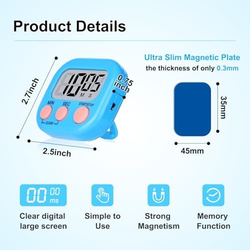 10 Pack Magnetic Digital Timers for Classroom & Kitchen – Loud Alarm Countdown Timer for Kids, Teachers, Cooking, Exercise – Large Display, Easy 3-Button Operation, Multi-Color
