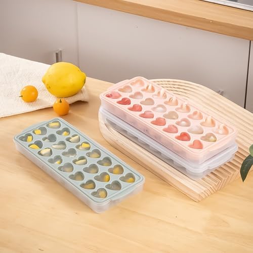 2 Pack Heart-Shaped Ice Cube Trays with lid and bin - 48 Holes Silicone Mini Heart Ice Cube Tray, BPA Free and Dishwasher Safe, Fun Shape Ice Cube Mold, Easy to Remove