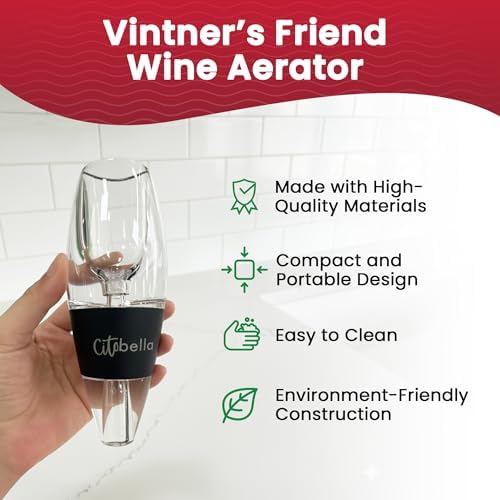 Vintner’s Friend Wine Aerator - Unique Aeration Design, Red Wine Aerator Pourer for Enhanced Flavor and Smoother Finish, Easy to Carry Valentines Day gift for Women, Friend, Wine Lover
