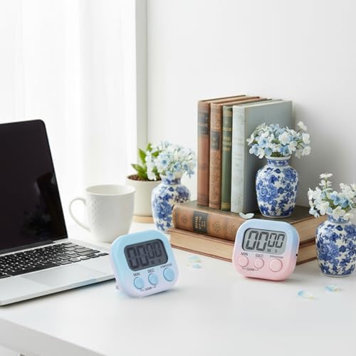Weewooday 12 Pcs Digital Kitchen Magnetic Timer Bulk Classroom Count up Countdown Egg Timer Cute Desk Stopwatch for Back to School Teacher Kids Cooking Office(Pink and Blue,Gradient Style)