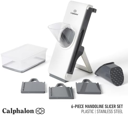 Calphalon Aero Mandoline Slicer, Stainless Steel Vegetable Slicer with Container, Adjustable Mandoline with Interchangeable Blades & Wide Chute for Precision Slicing & Food Prep