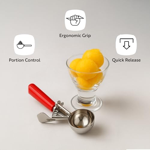 Restaurantware 1.4 Ounce Portion Scoop, 1 Trigger Release Stainless Steel Cookie Scoop - With Red Handle, Stainless Steel Disher, For Portion Control, Cookie Dough, Cupcake Batter, Or Ice Cream