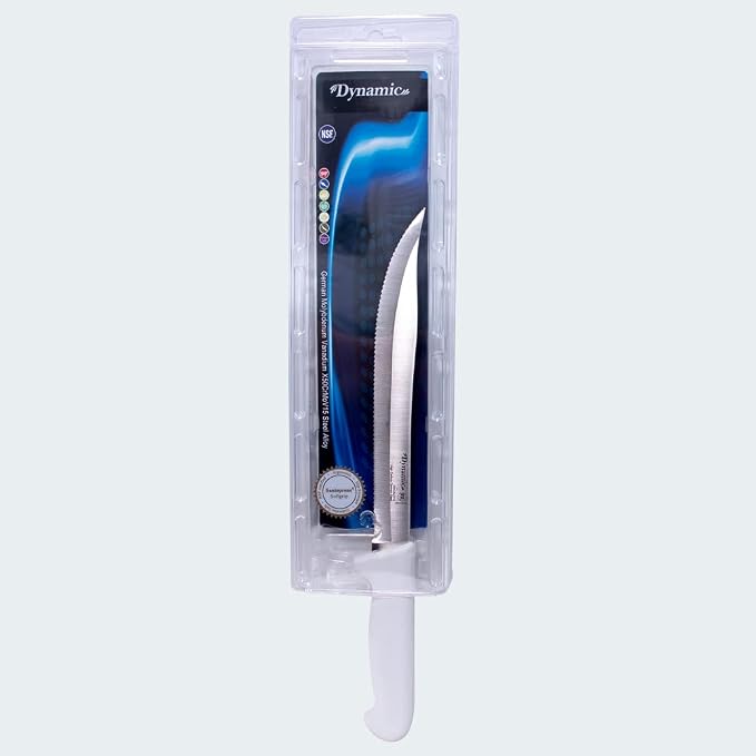 Dynamic Pro-Grip, Santoprene, 9" Utility Slicer, Serrated knife, White, Large