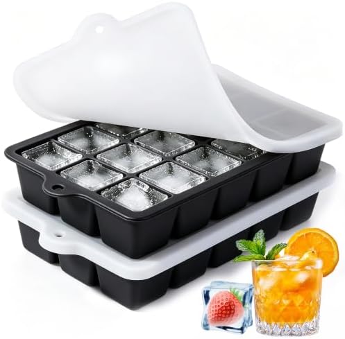 Silicone Ice Cube Trays with Lids(2Pack, Black)