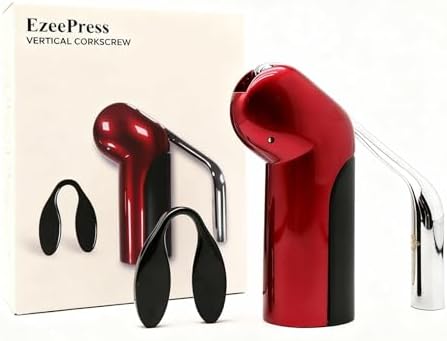 Vertical Corkscrew Wine Opener, One-Pull Manual Lever Bottle Opener with Foil Cutter, Red Easy Cork Remover for Home Bar, Parties, Gifts