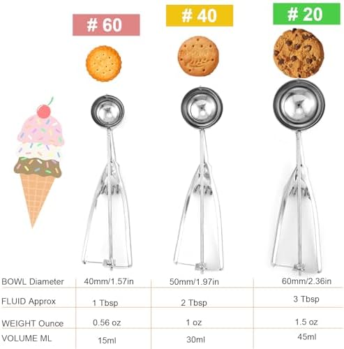 Cookie Scoop Set 3Pcs 18/8 Stainless Steel for Ice Cream & Dough Gift Box