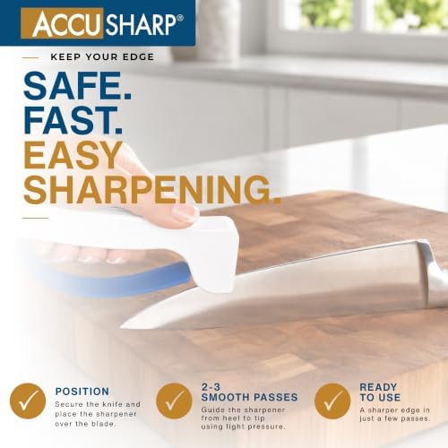 AccuSharp Knife Sharpener, Ergonomic Comfortable Handle, Compact & Easy to Use, Restore and Hone Straight & Serrated Knives, White