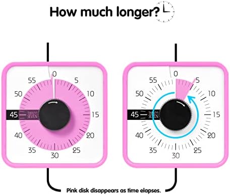 TWENTY5 SEVEN Countdown Timer 7.5 inch; 60 Minute 1 Hour Visual Timer – Classroom Teaching Tool Office Meeting, Mechanical Countdown Clock for Kids Exam Time Management Magnetic, Pink