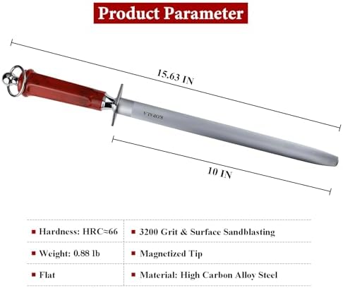 Sharpening Steel Knife Sharpener Rod Flat 10 IN Honing Steel for Knife