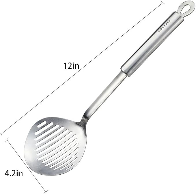 Skimmer Slotted Spoon kitchamajigs Strainer Ladle Heavy Duty 304 Stainless Steel Metal Spatula - Skimmer Slotted Spoon, Cooking Spoon for KitchenSpoon for Kitchen 13in