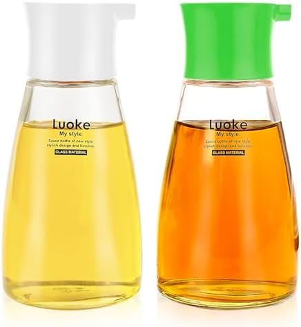 2Pcs Oil Vinegar Dispenser Set Glass Oil and Vinegar Dispenser Clear Oil Dispensing Bottles Seasoning Bottle for Kitchen Cooking Barbecue Supply (White&Green)