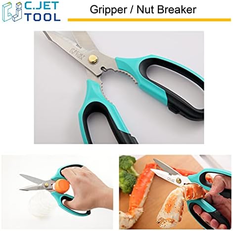 C.JET TOOL 8" Heavy Duty Scissors, Utility Scissors All Purpose for Cardboard, Plastic, Carpet, Rope, Leather. Sharp Stainless Steel Blades, Non‑Slip Handle, Kitchen Shears for Food, Meat & Poultry