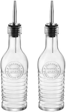 BORMIOLI ROCCO Officina 1825 Olive Oil/Vinegar Glass Bottles Stainless Steel Pouring Spout 268 ml (Pack of 2)
