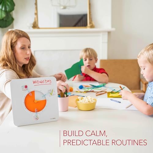 TIME TIMER Visual Schedule Package - 8-inch 60 Minute Visual Routine Timer with Dry Erase Board, PECS Cards, and Whiteboard Marker - for Kids Desk, Classroom, Home, and Routines (Orange)