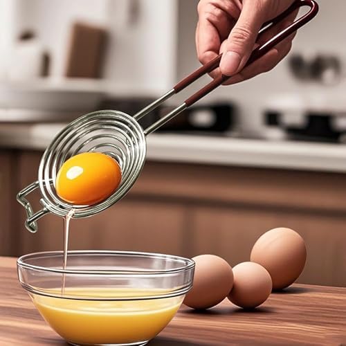 Stainless Steel Egg Separator,Extended Handle Egg Yolk Separator Egg Separator Egg Yolk White Divider Easy Storage for Kitchen Baking Tool