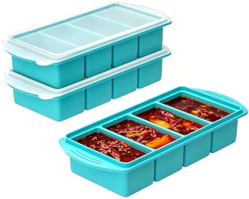 Silicone Freezer Tray with Lid 2 Pack, 1 Cup Large Ice Cube Tray, 8 Portion Soup Freezer Container, Food Freezer Storage & Meal Prep, Oven & Dishwasher Safe
