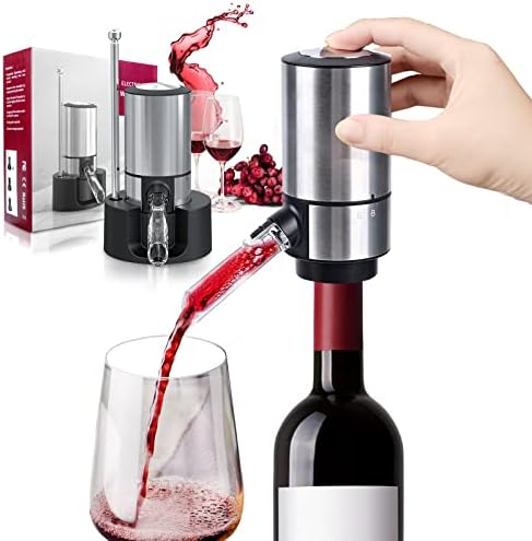 Wine Gifts-Wine Aerator Pourer-Rocyis Electric Wine Dispenser, One Touch Smart Wine Decanter w/Storage Base & Retractable Tube (Battery Operated)