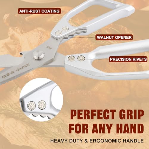 Kitchen Scissors, Heavy Duty Stainless Steel Kitchen Shears, Sharp Silver Meat Scissor, All-Purpose Poultry Scissors, Japanese-Style Cooking Shears for Turkey, Chicken, Thanksgiving, Christmas
