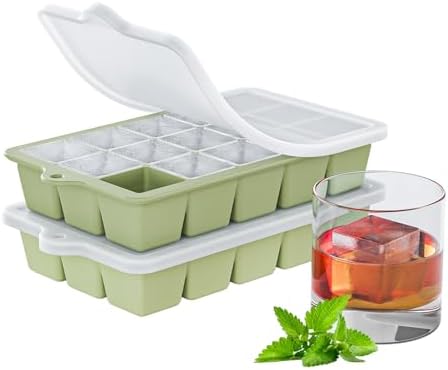 Silicone Ice Cube Tray 2 Pack - EASY RELEASE ice cube tray with lid, BPA Free Ice Cubes Trays for Freezer,ice cube mold for Cocktail,Whiskey (Green)