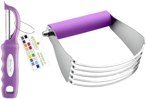 Spring Chef Stainless Steel Swivel Vegetable Peeler & Professional Large Dough Blender - 2 Product Bundle - Orchid