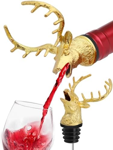 Gold Deer Head Wine Pourer, Liquor Bottle Pour Spout with Leak-Proof Rubber